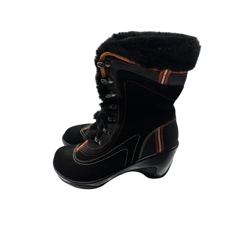 J-41 Pacific Black Fur-Lined Lace-Up Mid-Calf Winter Boots Women's size 6
